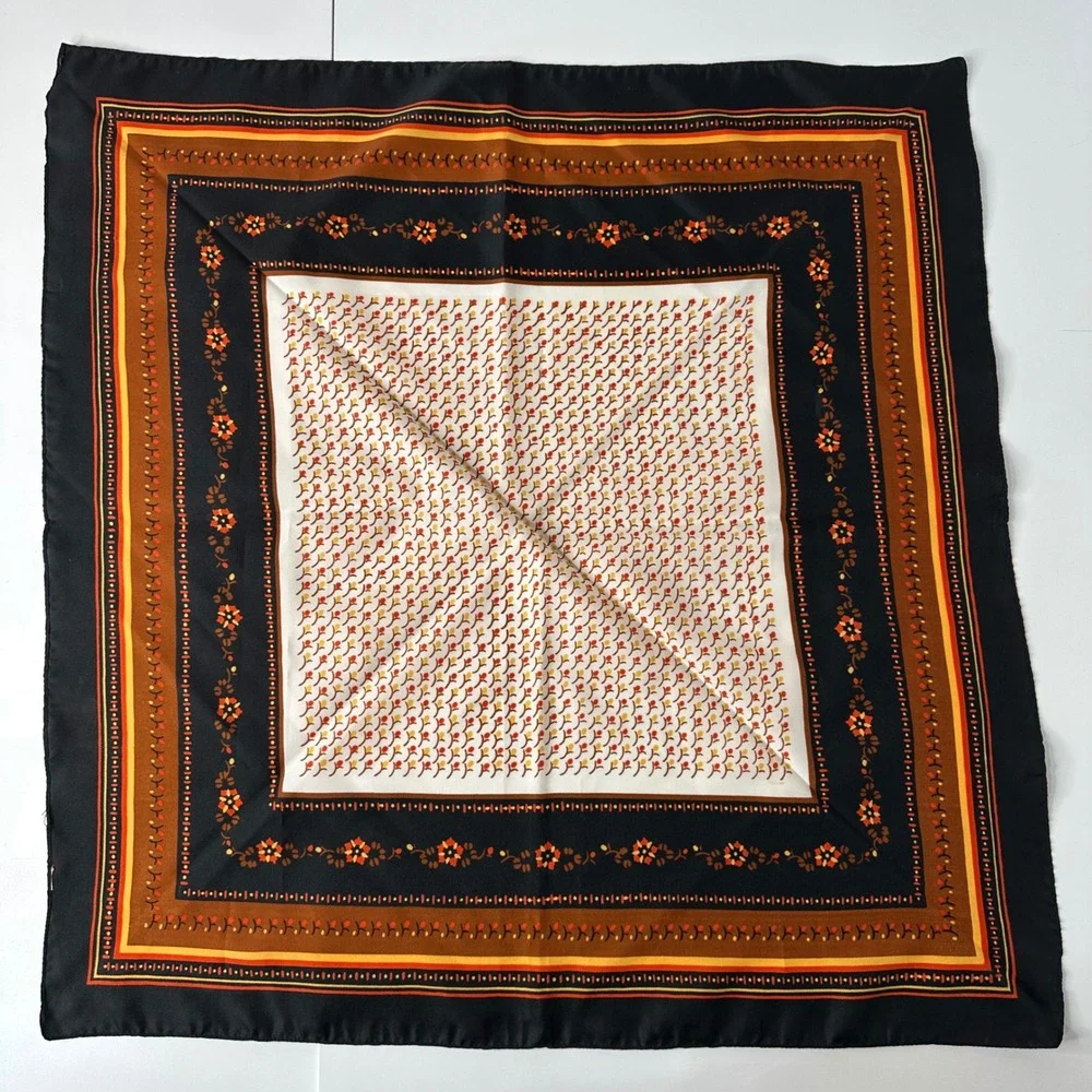Vintage Floral Border Print Square Scarf Black Brown Fall Dark Academia 26